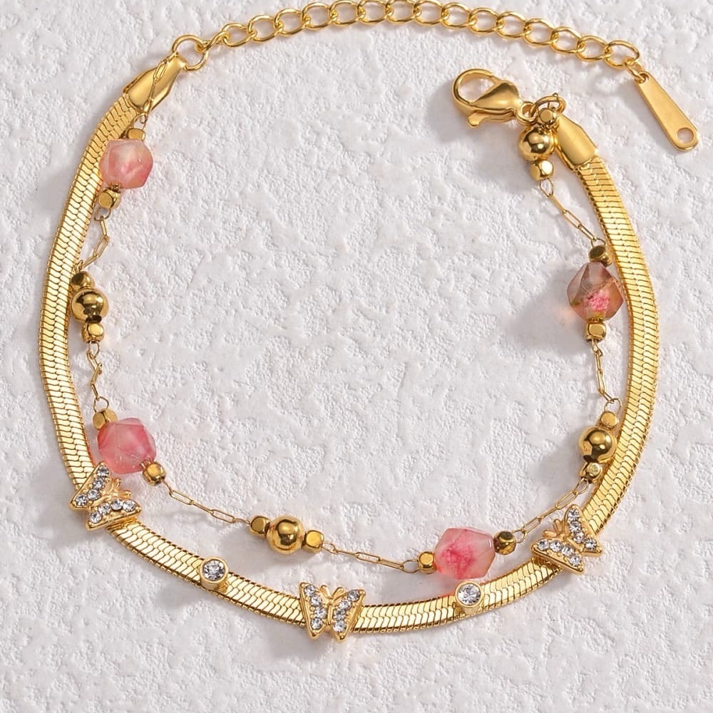 Zircon Double-Layered Decor Butterfly  Bracelet
